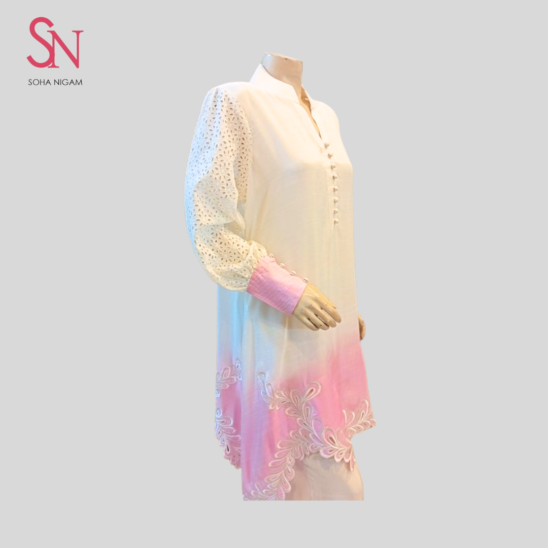 Pink White Combo Cut Work Glint - Image 2