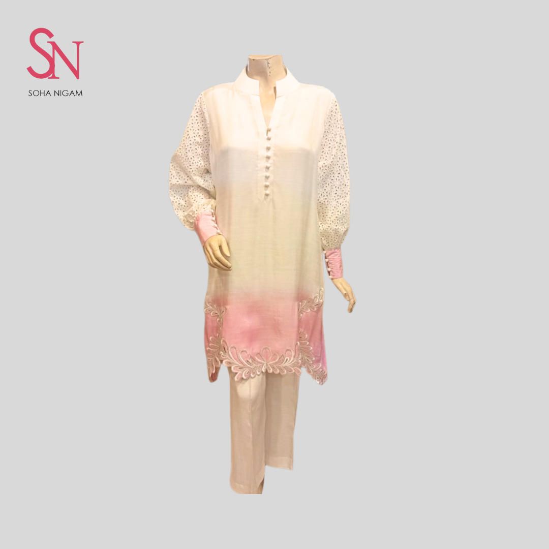 Pink White Combo Cut Work Glint - Image 3